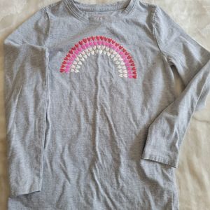 EUC Girls Cat & Jack Long Sleeve Tee with Heart Rainbow Decal on Chest size 6/6X